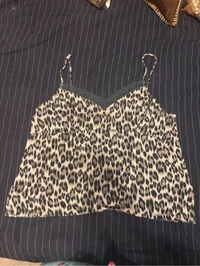 Joe Fresh Leopard Print Lace-Trim Cami Top - Black & White